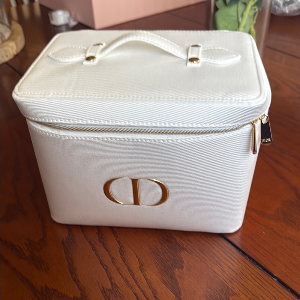 Dior Cream Cosmetic Case with Gold Details